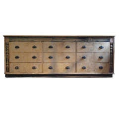 Large 19th Cent Painted Bank of Drawers in Original Paint