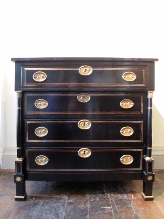 Fine quality 19th Cent Ebonised and Brass Commode