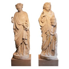 Outstanding pair of Mid 19th Cent Coade Stone Type Garden Statue