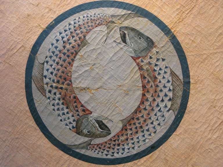 19th Century French tilt top Wine Tasting table with original painted Canvas