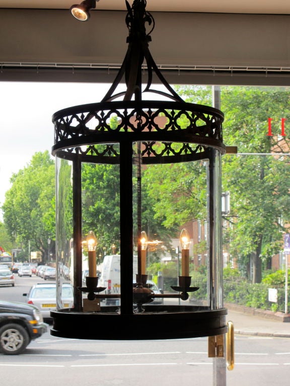 A good quality 19th century French cast iron hanging lantern of large proportions. Originally used for gas lighting, now converted to electric. A large impressive piece.