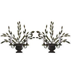 Unusual Pair of French, Two Arm Wall Sconces