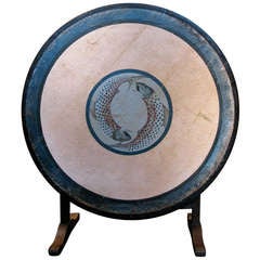 19th Century French tilt top Wine Tasting table with original painted Canvas