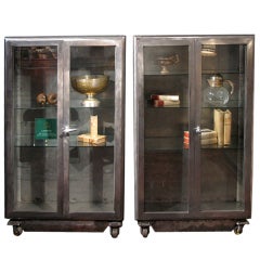 Pair of 1940s Polished Steel Display Cabinets