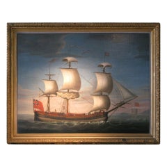 Wonderful 18th Cent Primitive English Painting of a Ship