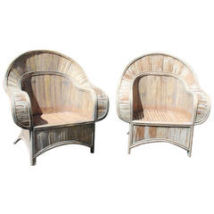 Pair of 1930s Style Bamboo Garden Armchairs