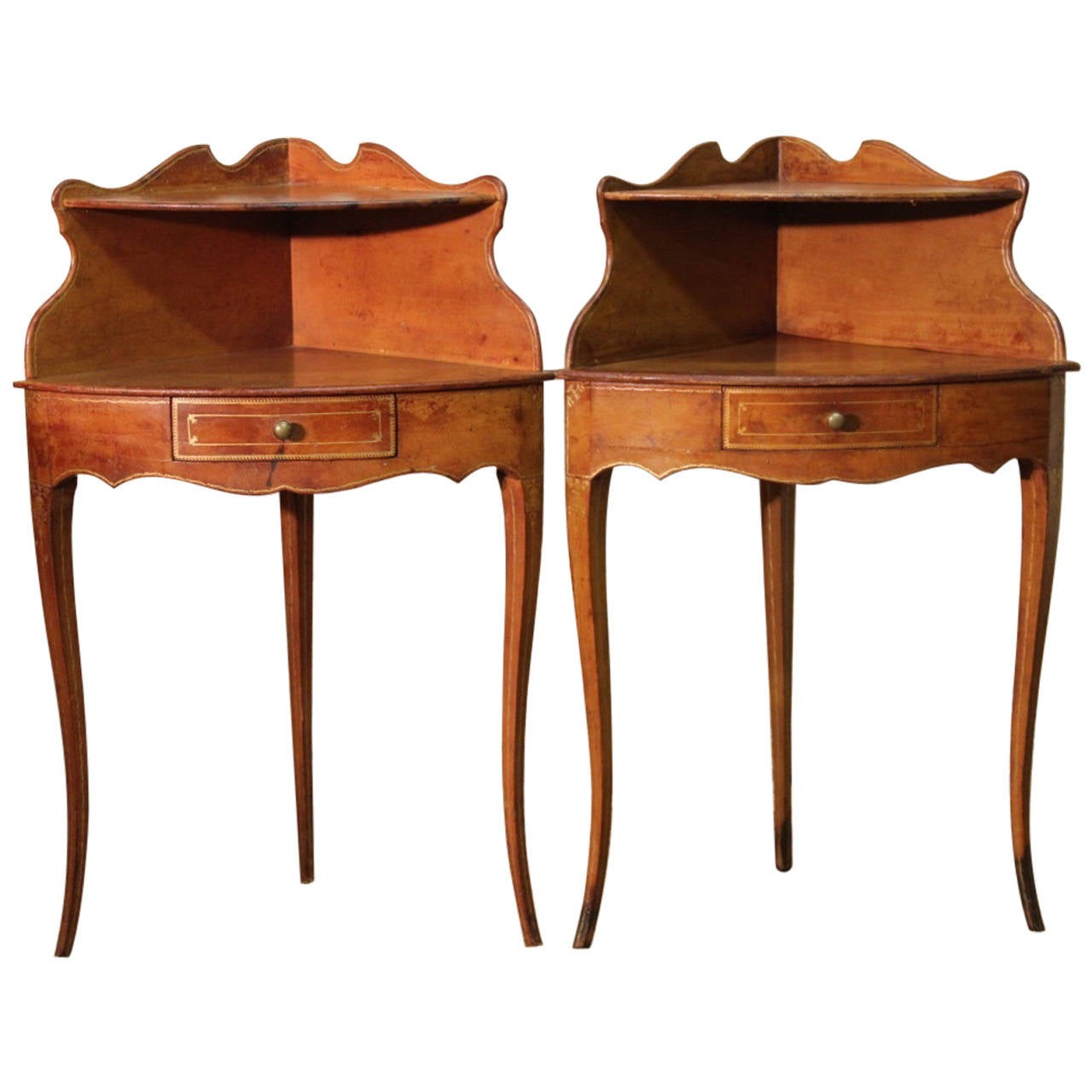 pair of 1920s french corner bedside tables in leather for pair of 1920s french corner bedside tables in leather for