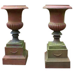 Large Pair of 19th Century Terracotta Urns on Plinths