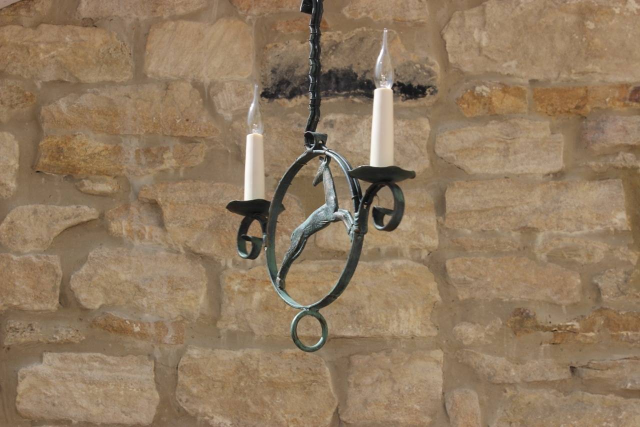 Charming Art Deco Two-Arm Chandelier