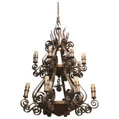 Spectacular 1950s Spanish Wrought Iron Chandelier