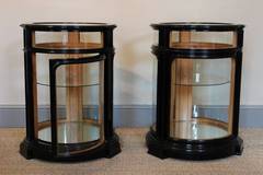 1920s Curved Glass Ebonised Display Cabinets / Side Tables