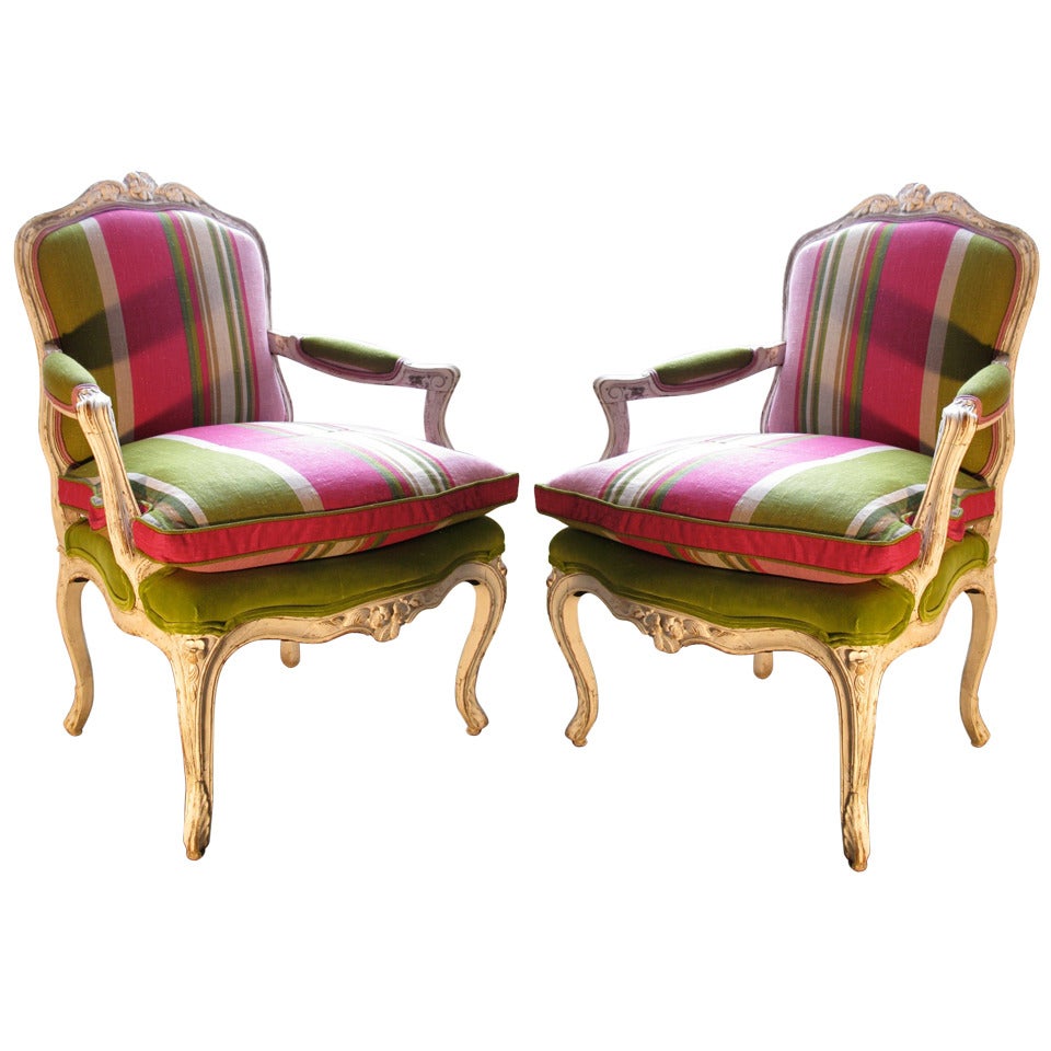Good pair of Early 20th Cent French Painted Fauteuils in the Louis XVI ...