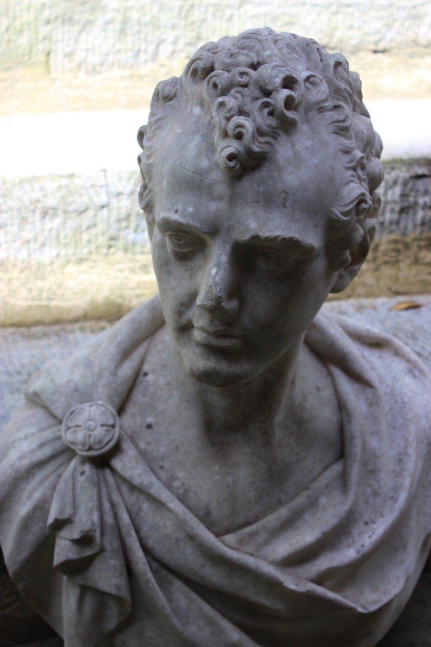 Marble Bust of George Lord Byron Statue by John Evan Thomas In Good Condition In Gloucestershire, GB