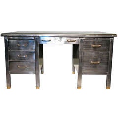 Wonderful Circa 1920s/30s French Metal Desk with Brass Detail
