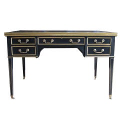 French ebonised desk with brass inlay