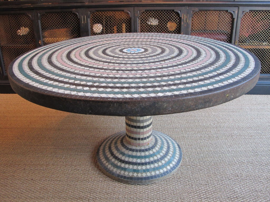 A stunning composite stone and mosaic garden/centre table, with striking design. Can be used indoors or outside. Signed and dated underneath, August 1966.