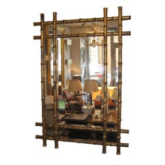 Large Old  Bamboo Mirror Gilt Wood