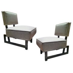 André Sornay, Modernist Pair of Chairs, Armless, Newly Covered in Neutral Beige