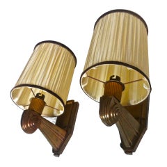 Jean Pascaud Pair Of Extremely Refined Sconces In Gold Oxidized Bronze