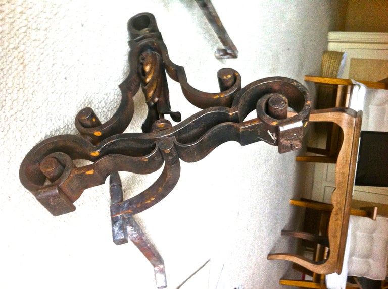 Gilbert Poillerat Awesome Iron Work of Art Pair of Andirons For Sale 3