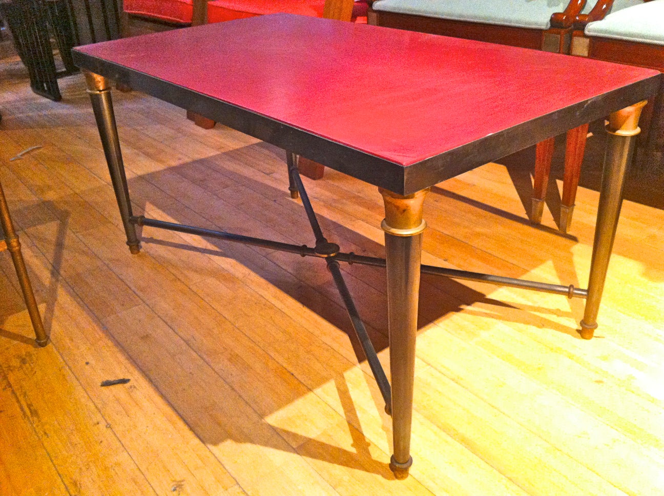 Maison Jansen 1970s Metal and Red Hermes Coffee Table For Sale