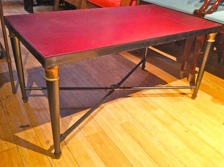 Late 20th Century Maison Jansen 1970s Metal and Red Hermes Coffee Table For Sale