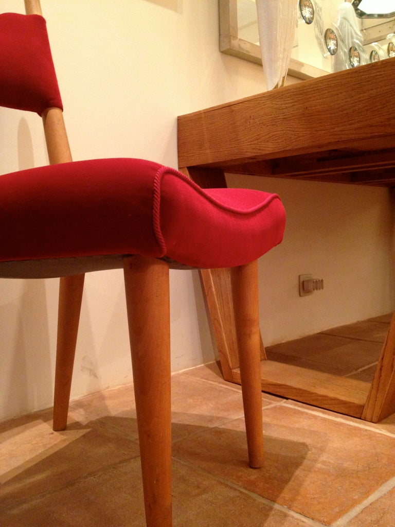 Jean Royere Pair of Documented Chairs Covered in Red Velvet For Sale 2