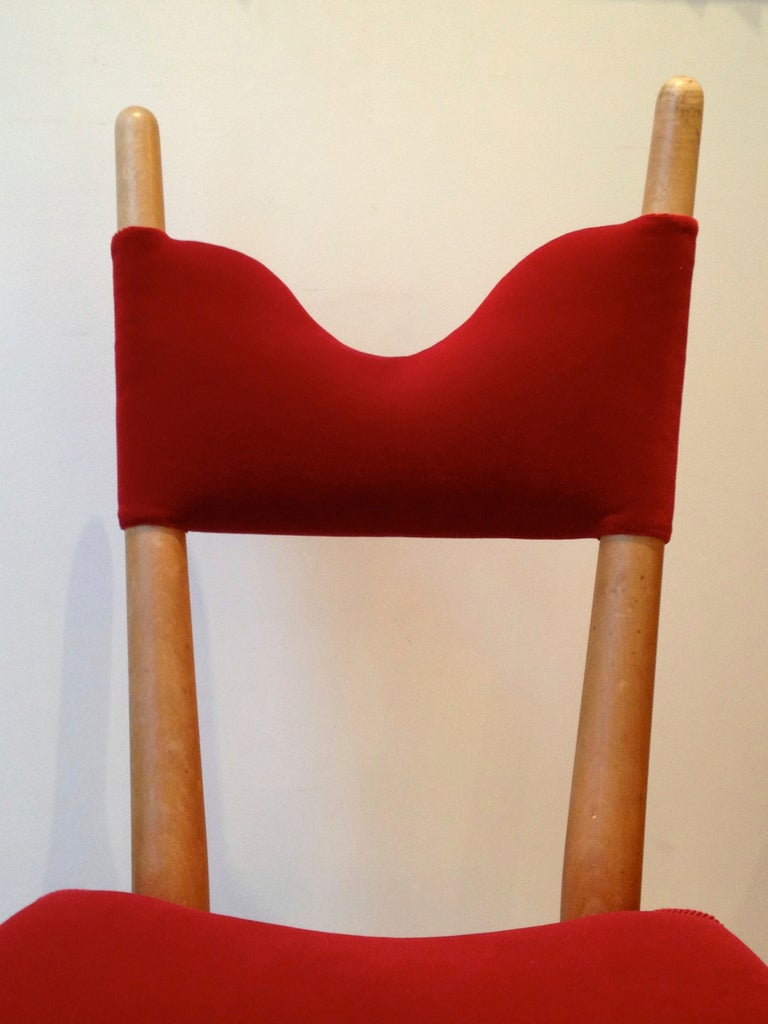 Mid-20th Century Jean Royere Pair of Documented Chairs Covered in Red Velvet For Sale
