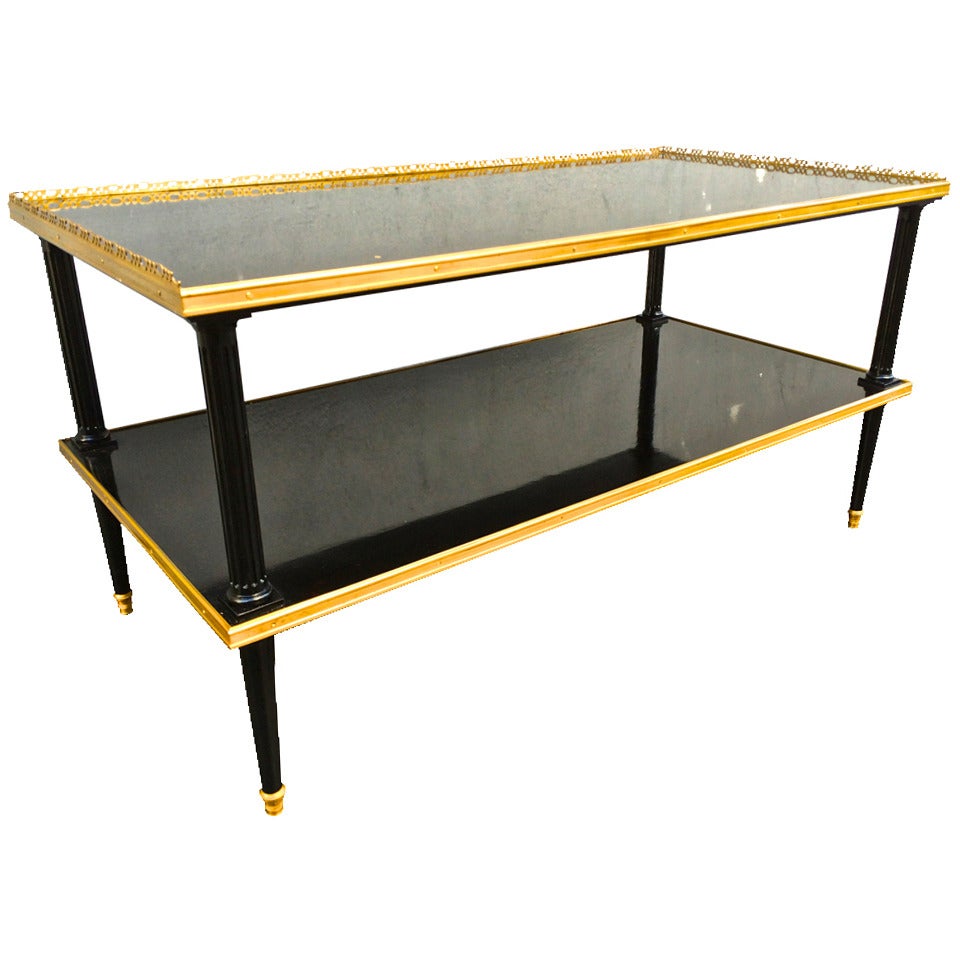 Maison Jansen Super Long Two-Tier Coffee Table in Black Lacquered Wood For Sale