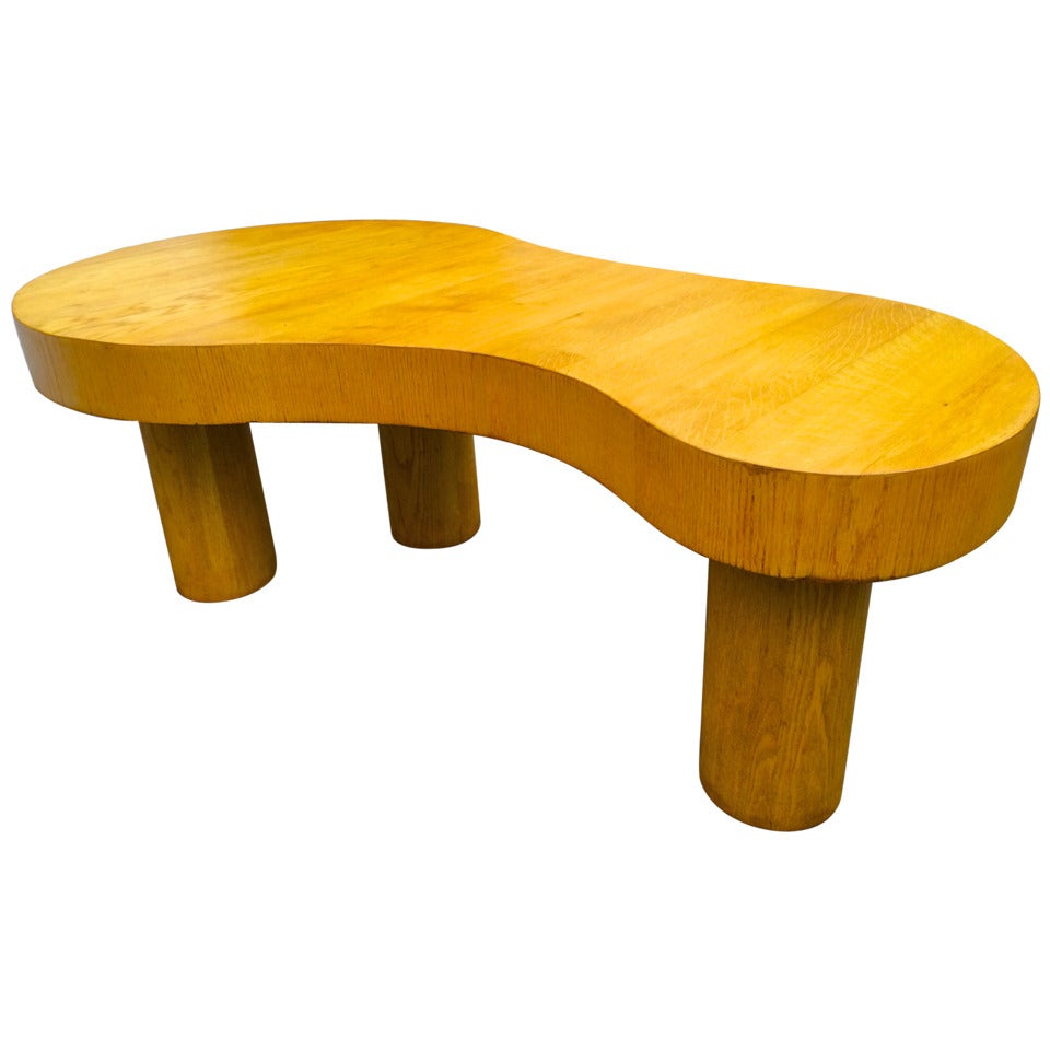 Jean Royère Documented Rare Blond Tri-Legged Oak Model Flaque Coffee Table
