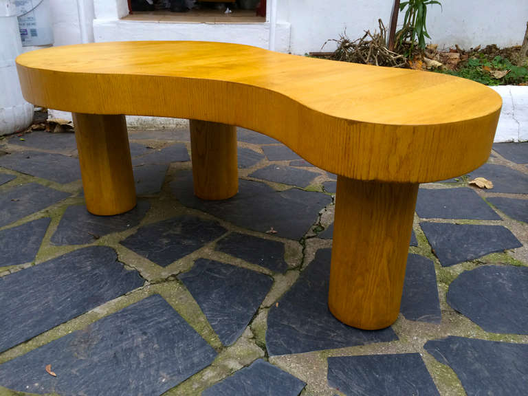 Jean Royère Documented Rare Blond Tri-Legged Oak Model Flaque Coffee Table 3