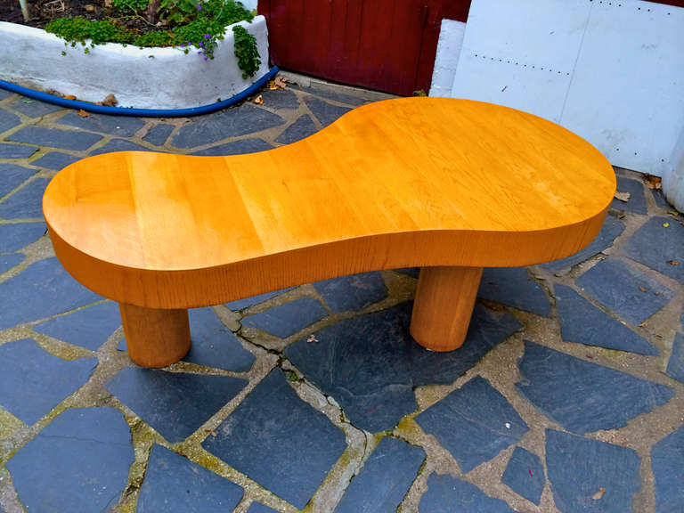 20th Century Jean Royère Documented Rare Blond Tri-Legged Oak Model Flaque Coffee Table