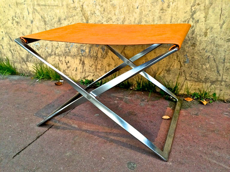 Mid-20th Century Poul Kjaerholm Vintage Iconic Pair of X-Shaped Folding Stools Model PK91 For Sale