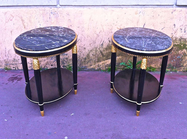 Paul Follot Rarest Coffee Table in Black Lacquered Wood and Pine Gold Leaf