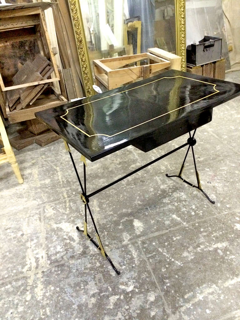 Gold Leaf Dolt Exquisite 1940s One Drawer Lady Desk in Wrought Iron For Sale