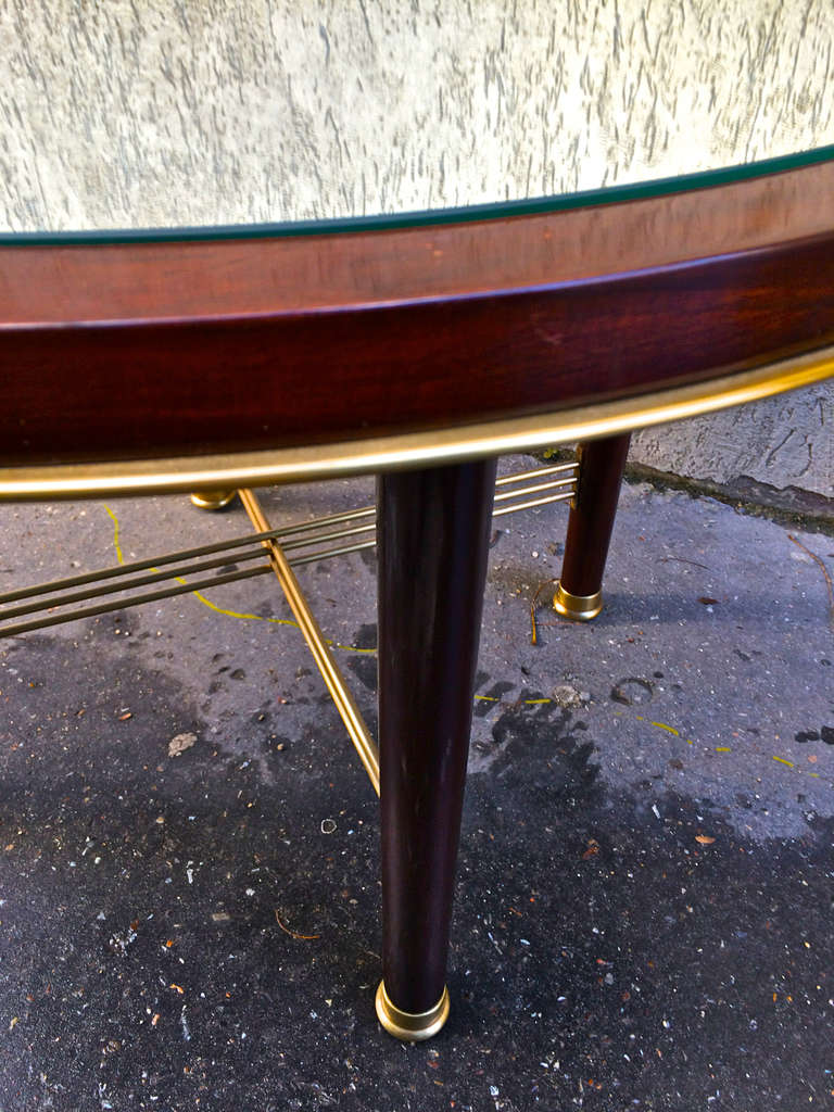 Art Deco Jacques Adnet 1940's Coffee Table In Rosewood Gold Bronze And Mirror Top