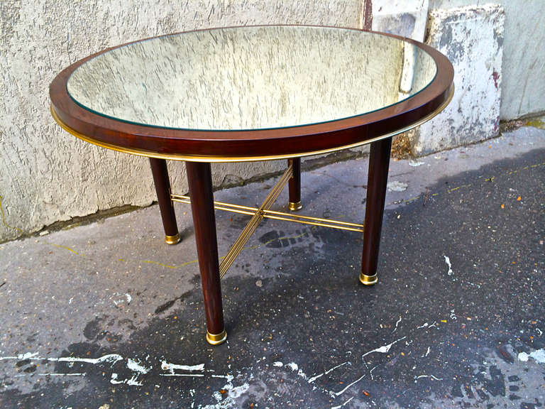 Jacques Adnet 1940's Coffee Table In Rosewood Gold Bronze And Mirror Top 4