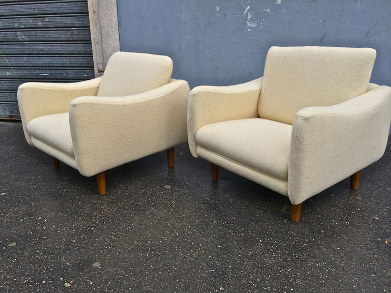 Mid-Century Modern J.A. Motte for Steiner Rare Pair of 1950s Lounge Chairs, Newly Reupholstered For Sale