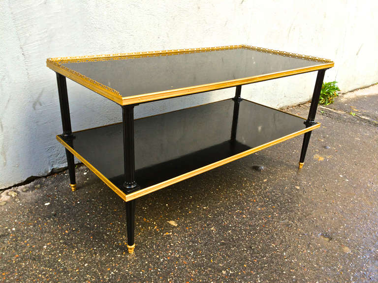 French Maison Jansen Super Long Two-Tier Coffee Table in Black Lacquered Wood For Sale