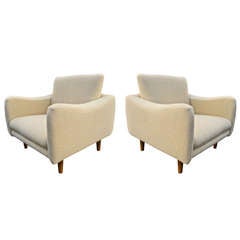 J.A. Motte for Steiner Rare Pair of 1950s Lounge Chairs, Newly Reupholstered