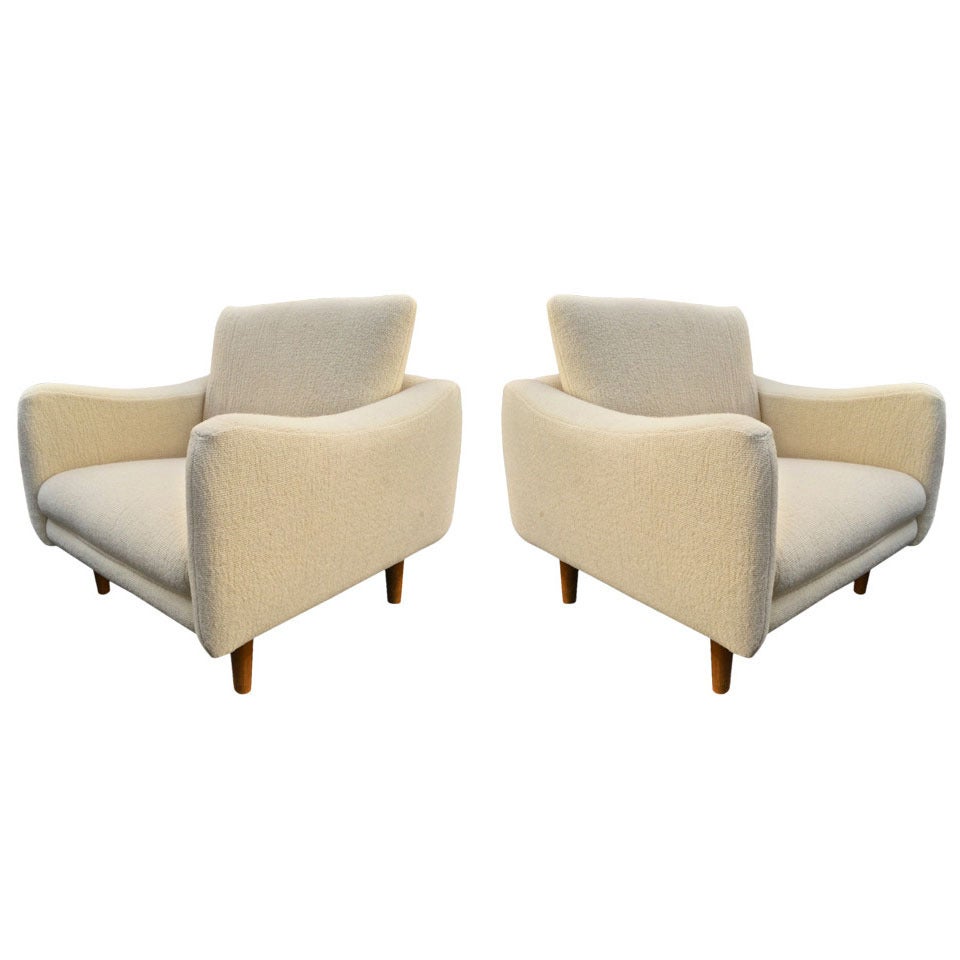 J.A. Motte for Steiner Rare Pair of 1950s Lounge Chairs, Newly Reupholstered For Sale