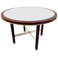Jacques Adnet 1940's Coffee Table In Rosewood Gold Bronze And Mirror Top