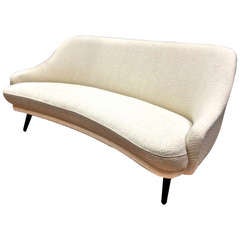 Gio Ponti Set Of One Couch And 2 Chairs Newly Covered In Ecru Alpaca Wool