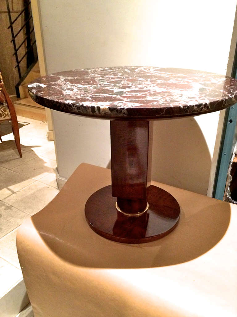 Jules Leleu Stamped Coffee Table with Amazing Marble Top and Gold Bronze Hardwar For Sale 4