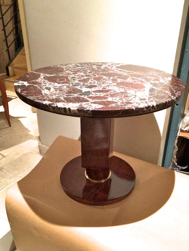 Jules Leleu Stamped Coffee Table with Amazing Marble Top and Gold Bronze Hardwar For Sale 2