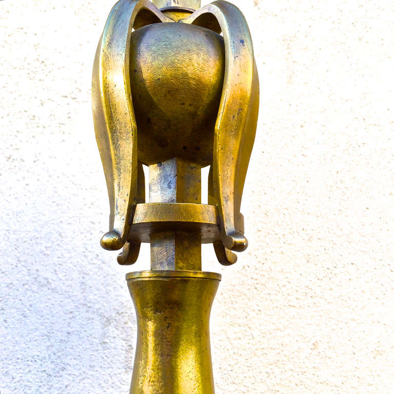 French Standing Lamp in Solid Gold Bronze from the 1970s For Sale