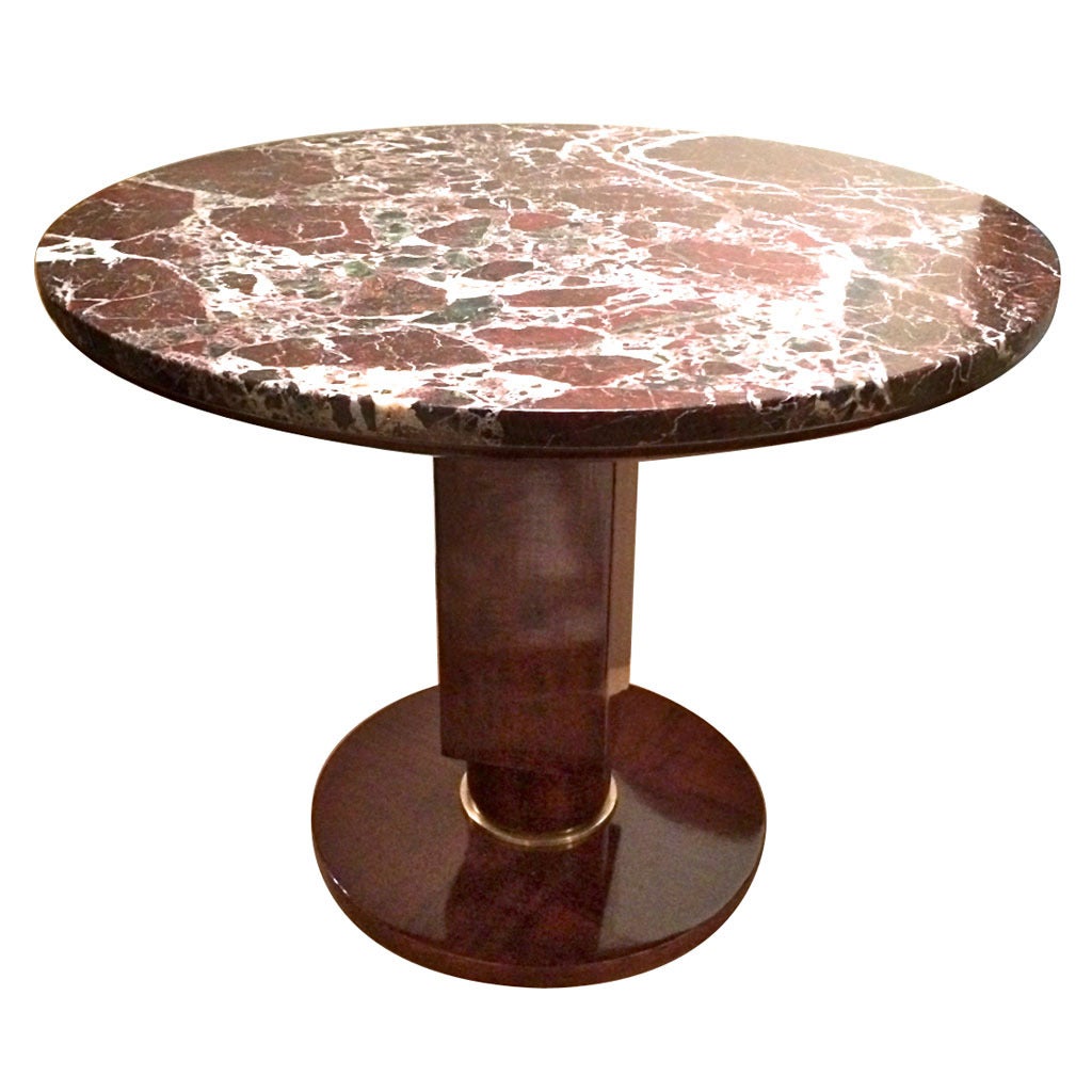 Jules Leleu Stamped Coffee Table with Amazing Marble Top and Gold Bronze Hardwar For Sale