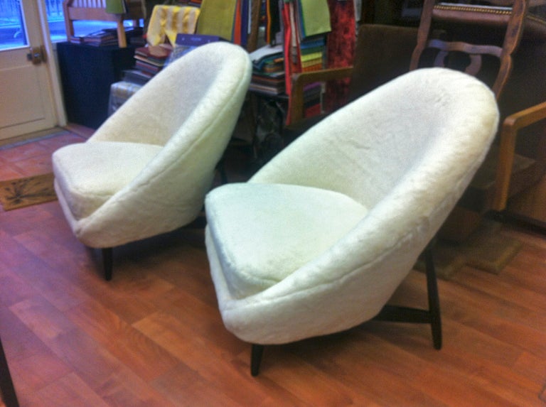 Theo Ruth for Artifort 1950s of chair newly reupholstered in wool faux fur