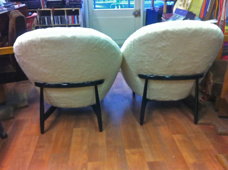 Mid-Century Modern Theo Ruth for Artifort, 1950s Chairs, Newly Reupholstered in Wool Faux Fur For Sale