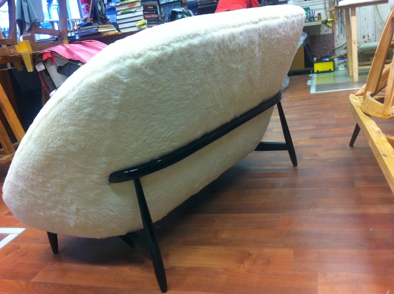 Theo Ruth for Artifort 1950s Couch Newly Reupholstered in Wool Faux Fur For Sale